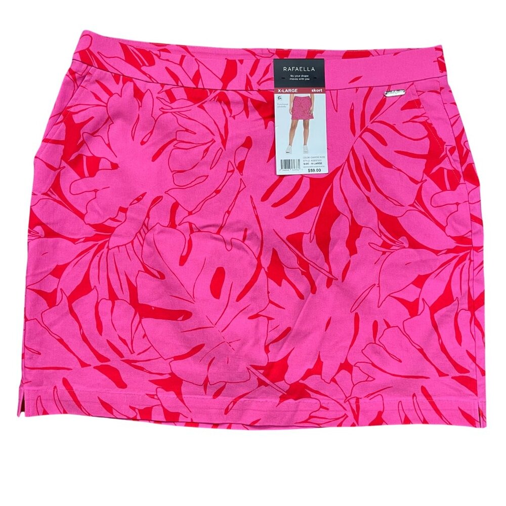 Rafaella Stretch Skort Women's Size XL Pressed Palms‎ Carmine Rose Pockets NEW